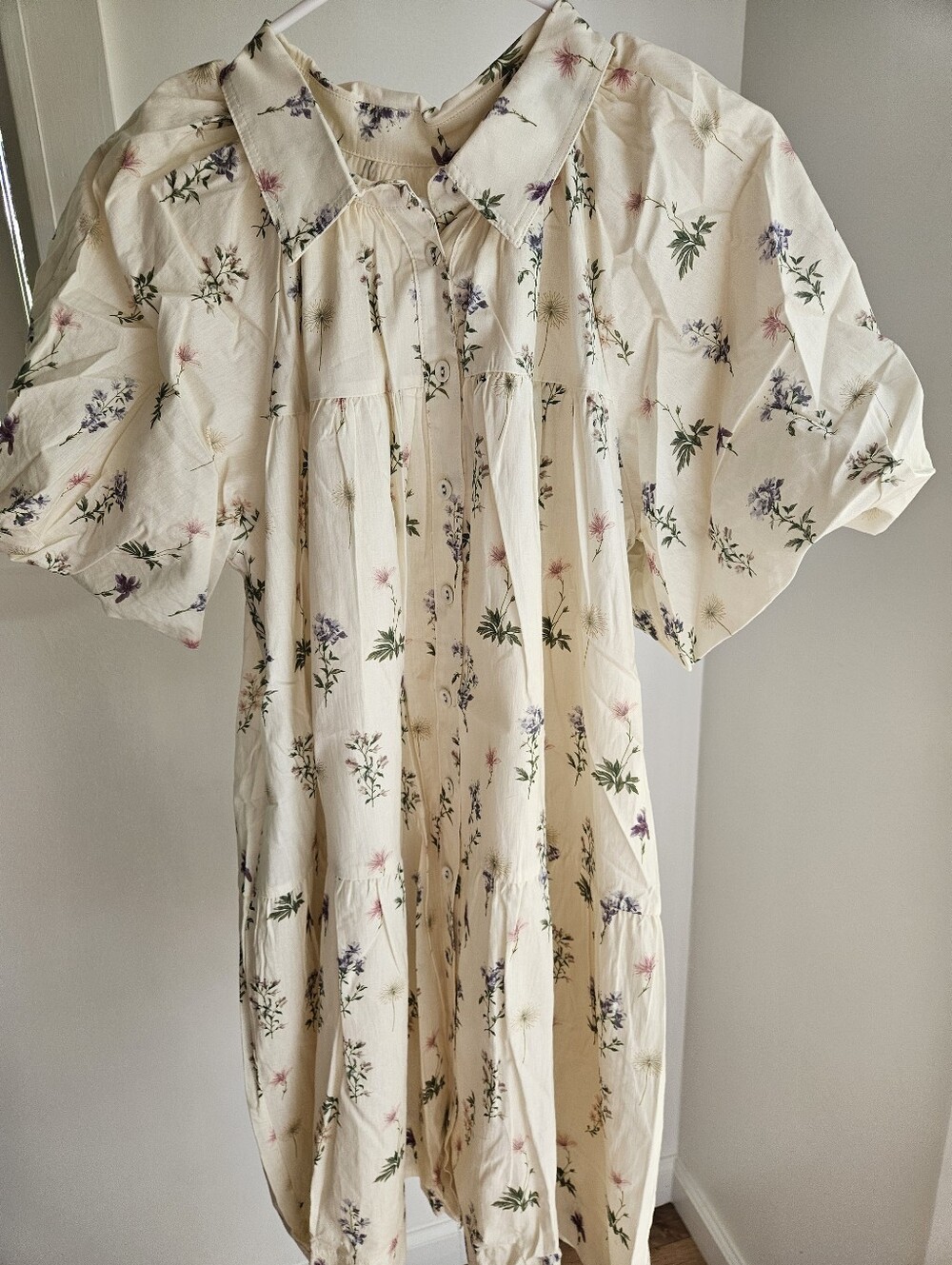 100% Cotton Aureum Cream Floral Button-Front Women’s Dress